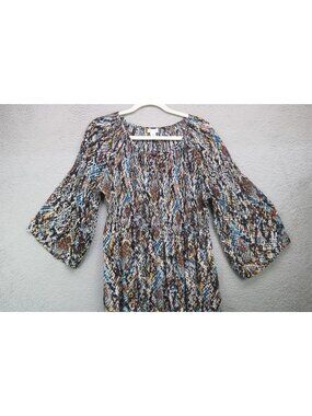 Spense 3/4 Bell Sleeve Smocked Silky Tunic-Size Large-BOHO-Peasant